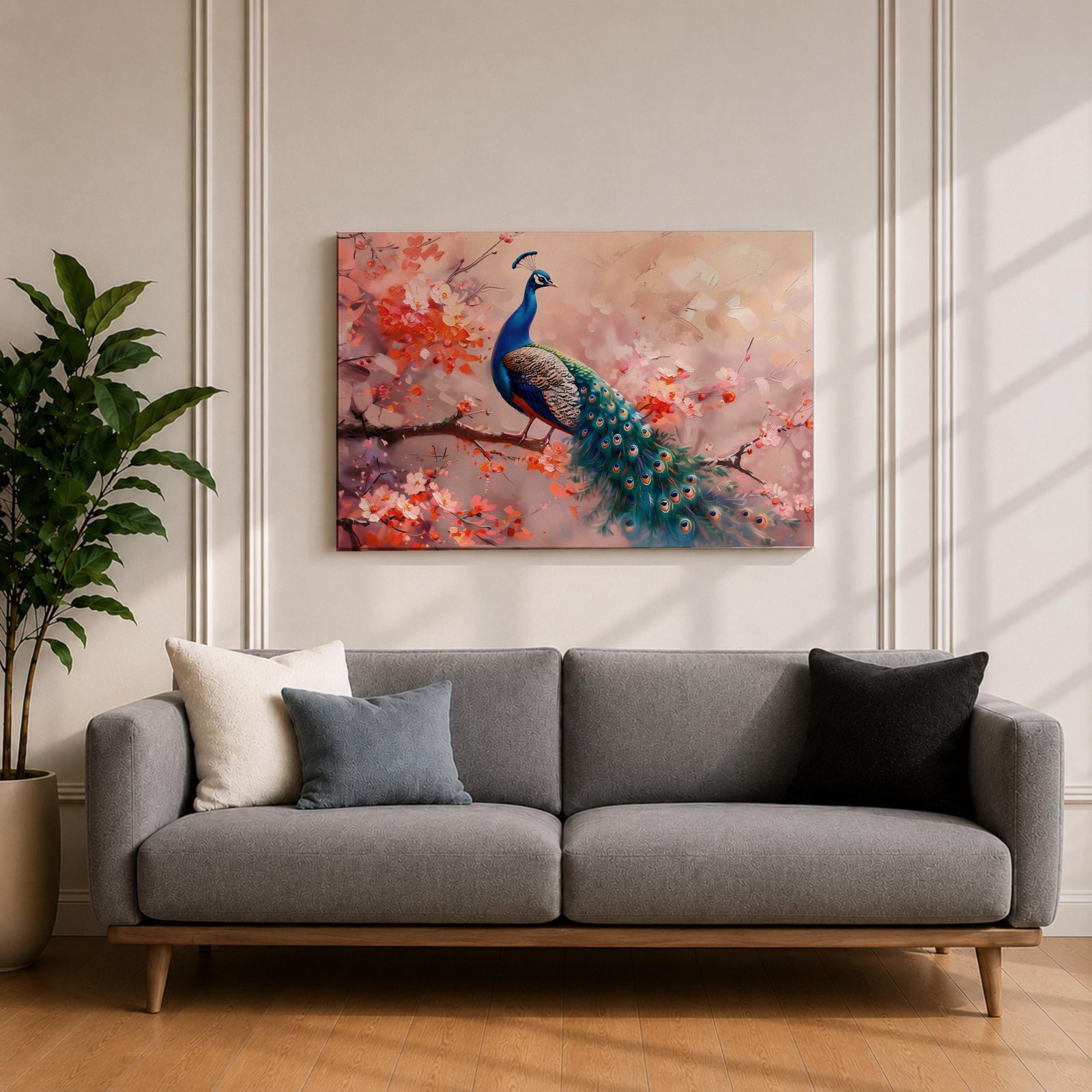 Peacock Wall Art Indian Peafowl Framed Canvas Botanical Wildlife Boho Home Decor