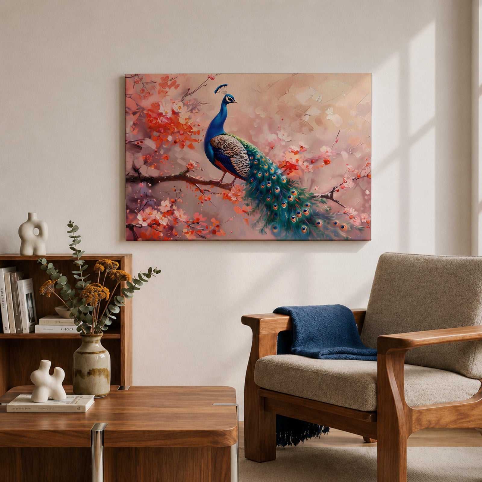 Peacock Wall Art Indian Peafowl Framed Canvas Botanical Wildlife Boho Home Decor