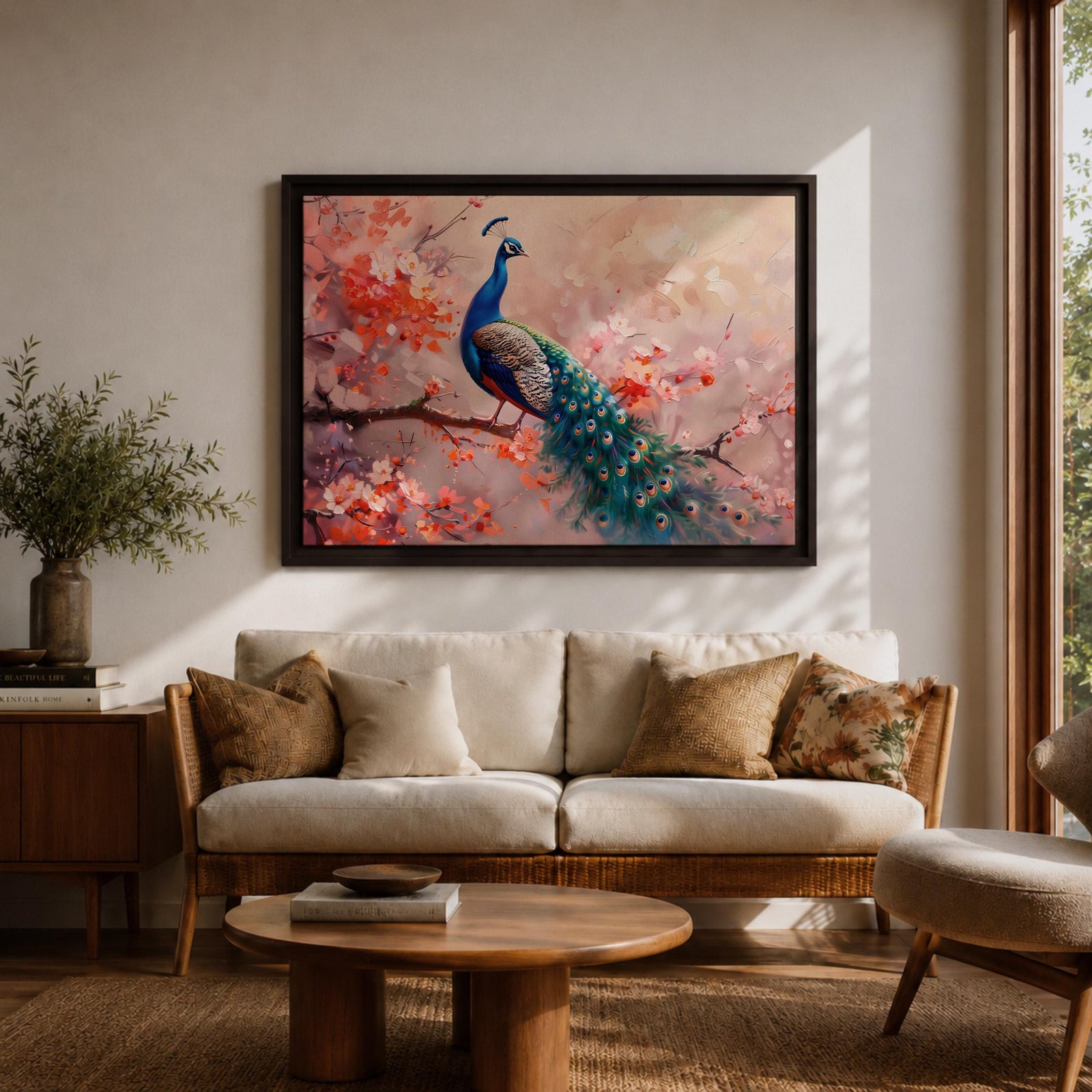 Peacock Wall Art Indian Peafowl Framed Canvas Botanical Wildlife Boho Home Decor