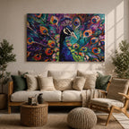 Peacock Wall Art Royal Feathers Framed Canvas Exotic Bird Impasto Boho Home Decor