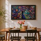 Peacock Wall Art Royal Feathers Framed Canvas Exotic Bird Impasto Boho Home Decor