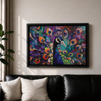 Peacock Wall Art Royal Feathers Framed Canvas Exotic Bird Impasto Boho Home Decor