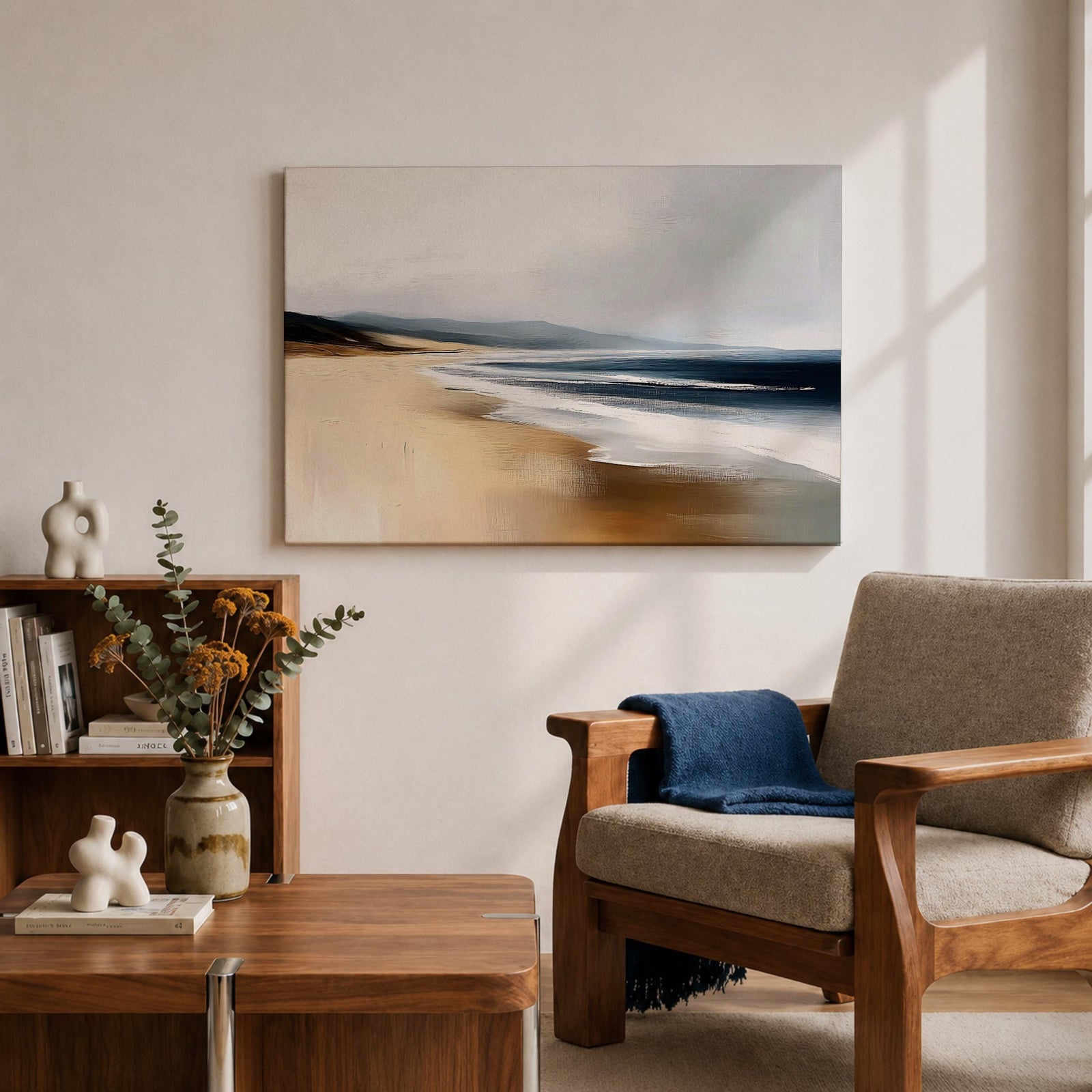 Coastal Seascape Wall Art Ocean Shoreline Framed Canvas Sandy Beach Coastal Home Decor