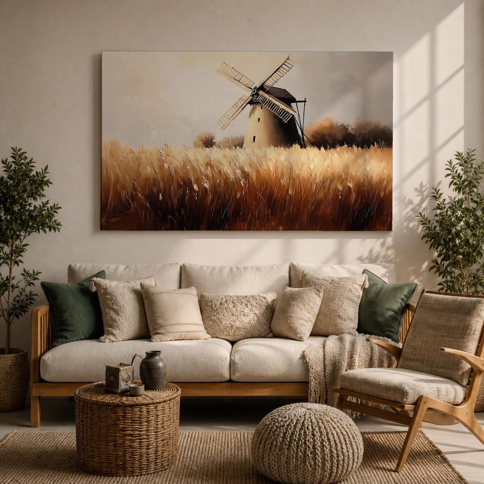 Windmill Wall Art Dutch Windmill Framed Canvas Wheat Field Farmhouse Home Decor