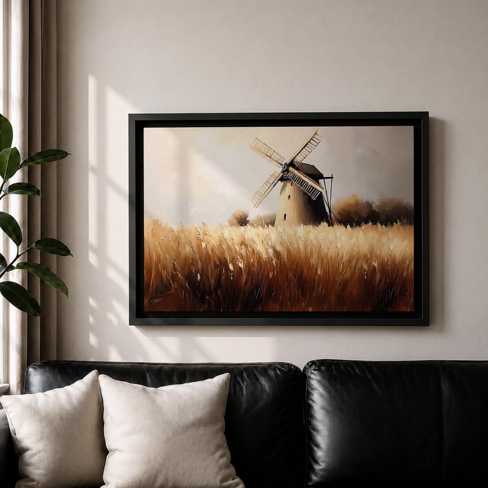 Windmill Wall Art Dutch Windmill Framed Canvas Wheat Field Farmhouse Home Decor