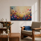 Wildflower Meadow Wall Art Flower Field Framed Canvas Botanical Impasto Floral Living Room Decor
