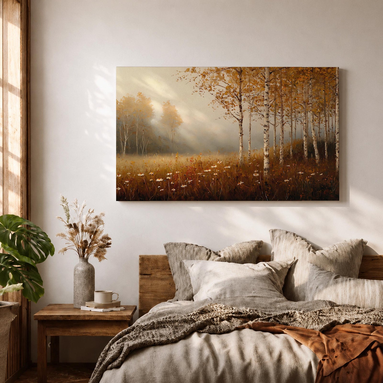 Birch Forest Wall Art Aspen Trees Framed Canvas Autumn Landscape Rustic Cabin Home Decor