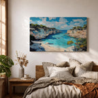 Mediterranean Coastal Wall Art Calanques Framed Canvas Ocean View Impasto Living Room Decor