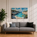 Mediterranean Coastal Wall Art Calanques Framed Canvas Ocean View Impasto Living Room Decor