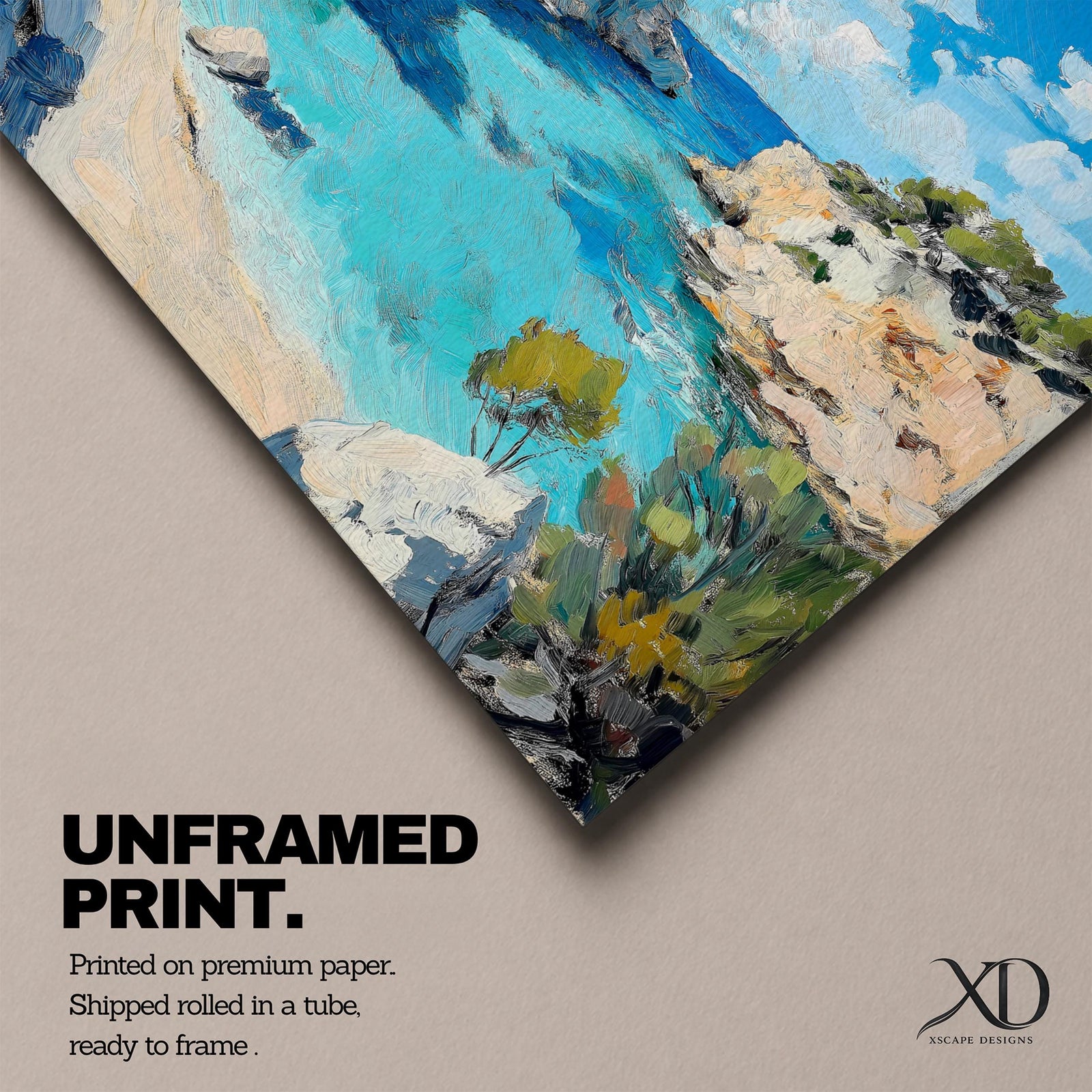 Mediterranean Coastal Wall Art Calanques Framed Canvas Ocean View Impasto Living Room Decor