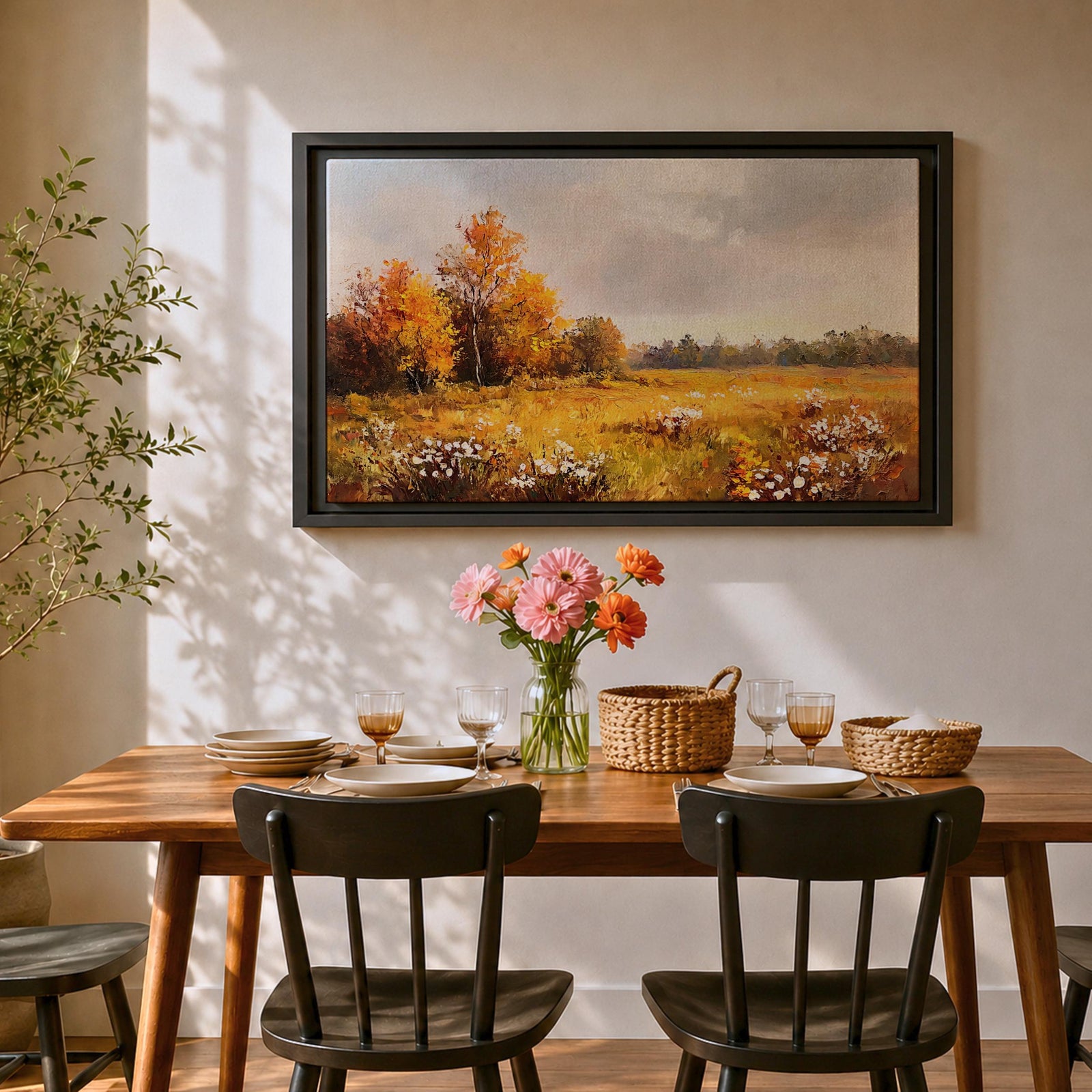 Autumn Meadow Wall Art Golden Meadow Framed Canvas Countryside Farmhouse Home Decor