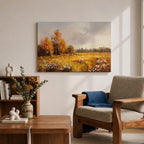 Autumn Meadow Wall Art Golden Meadow Framed Canvas Countryside Farmhouse Home Decor