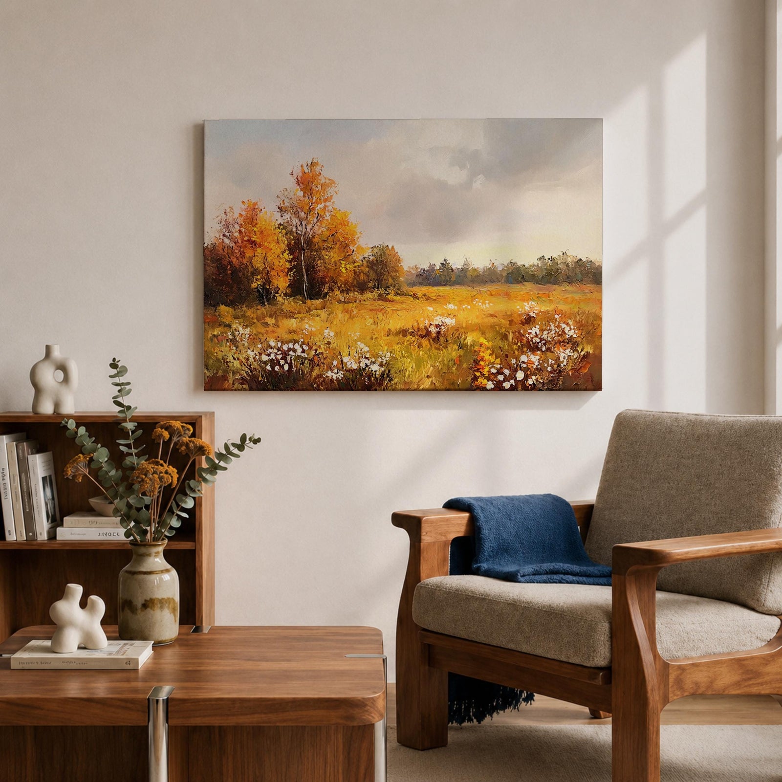 Autumn Meadow Wall Art Golden Meadow Framed Canvas Countryside Farmhouse Home Decor