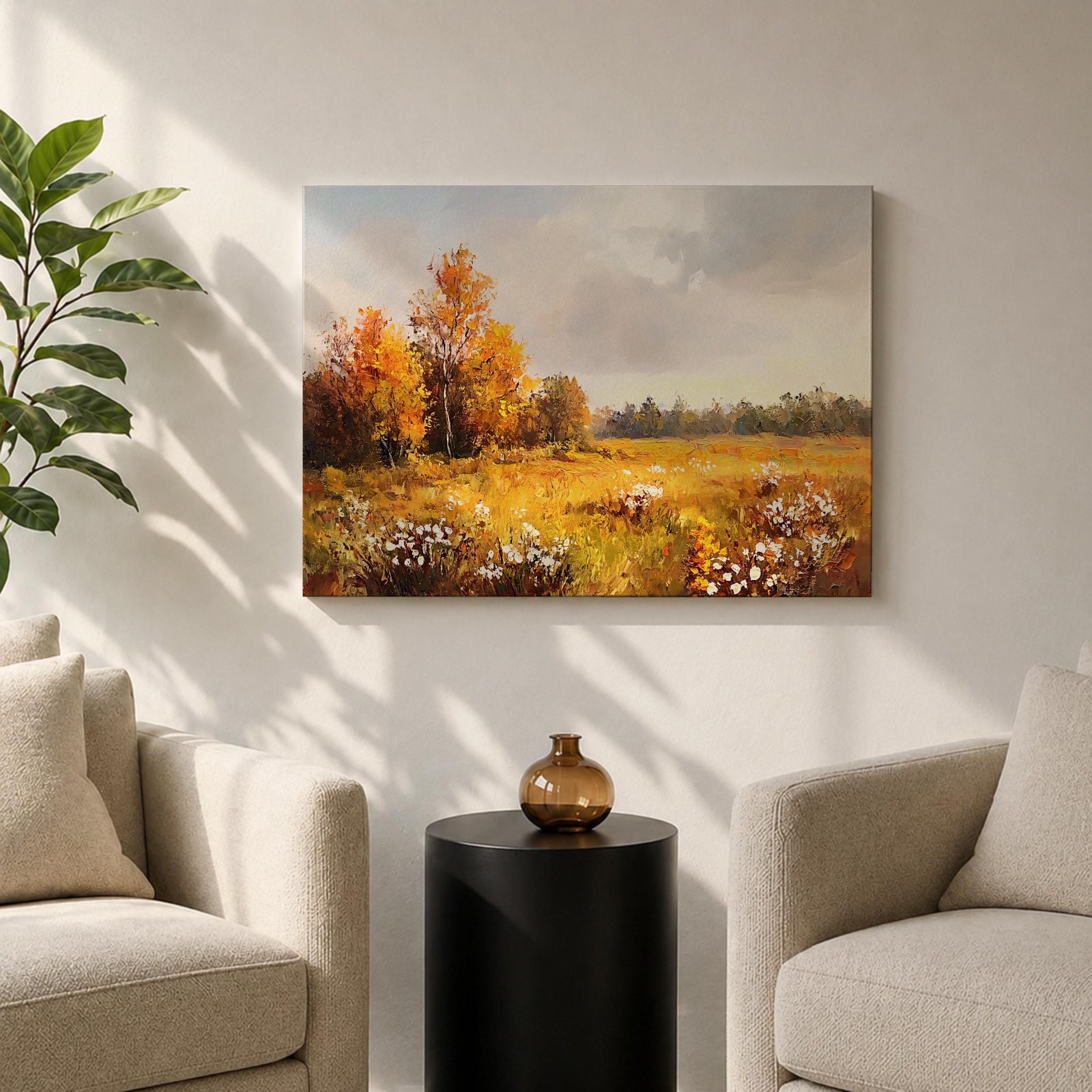 Autumn Meadow Wall Art Golden Meadow Framed Canvas Countryside Farmhouse Home Decor