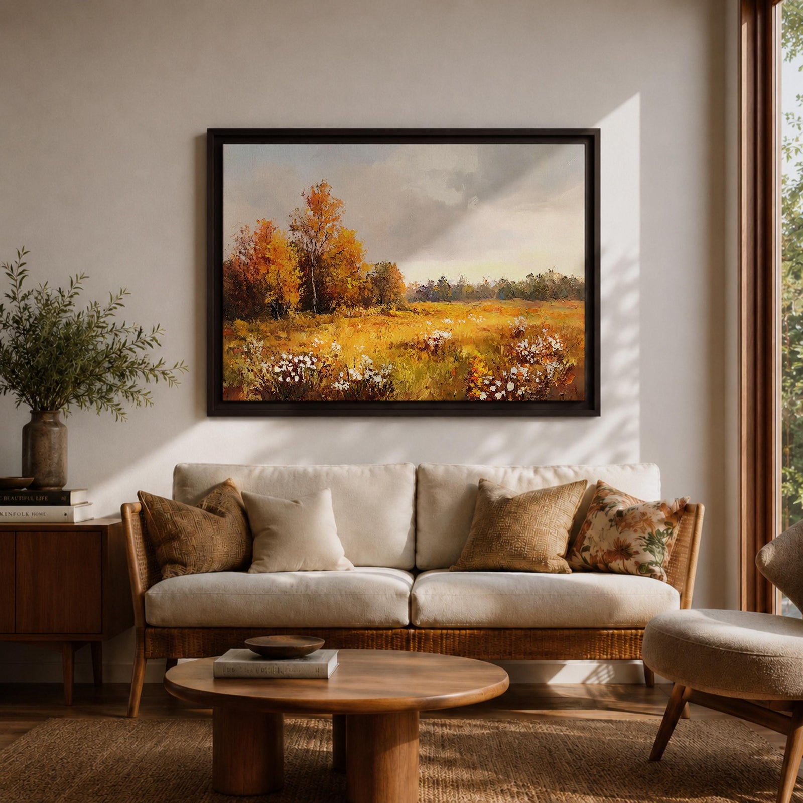 Autumn Meadow Wall Art Golden Meadow Framed Canvas Countryside Farmhouse Home Decor