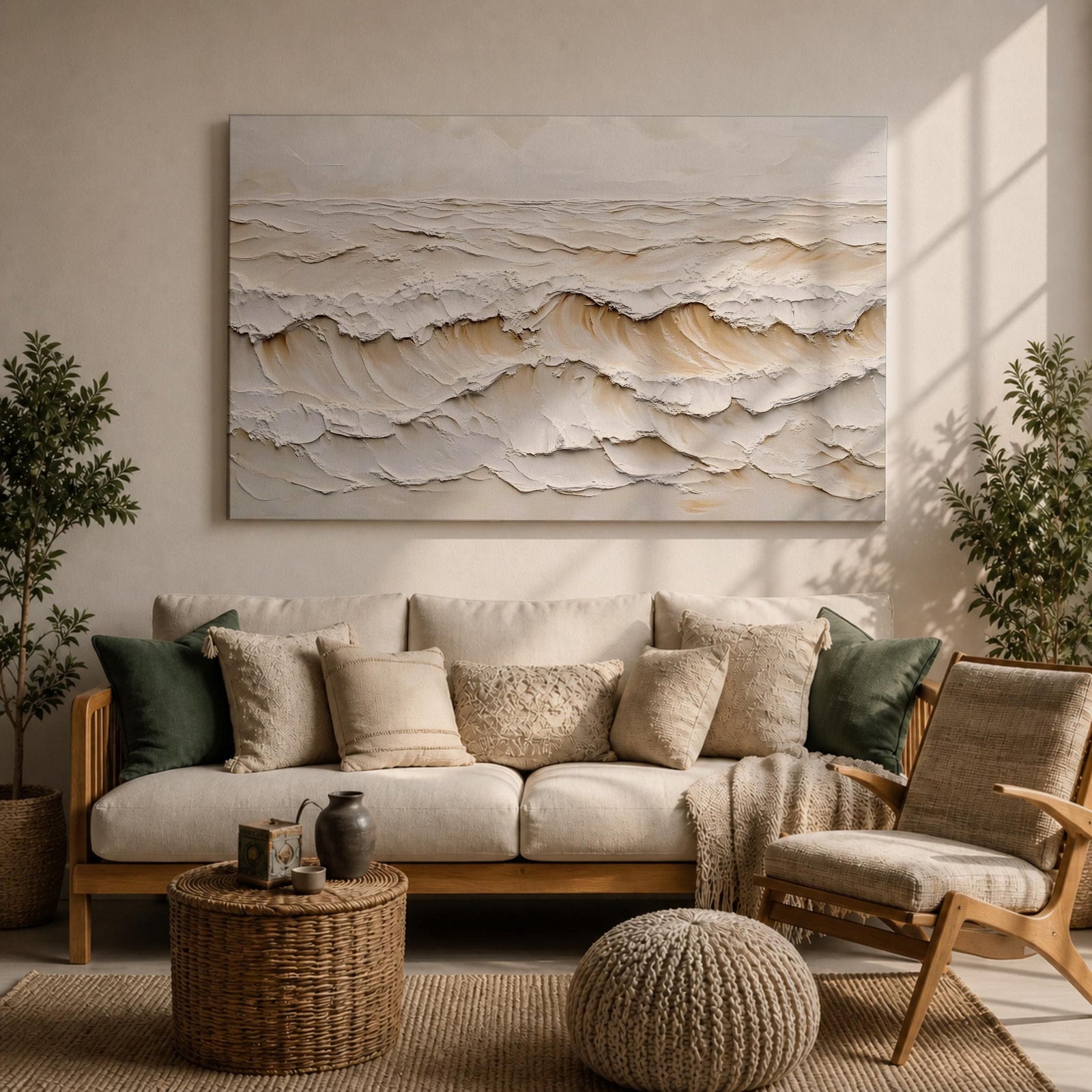Ocean Waves Wall Art Ocean Surf Framed Canvas Coastal Seascape Impasto Beach House Decor