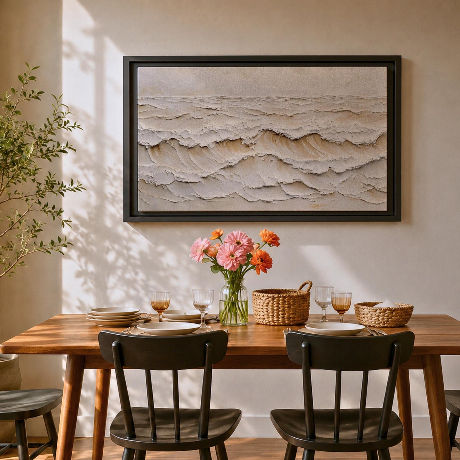 Ocean Waves Wall Art Ocean Surf Framed Canvas Coastal Seascape Impasto Beach House Decor