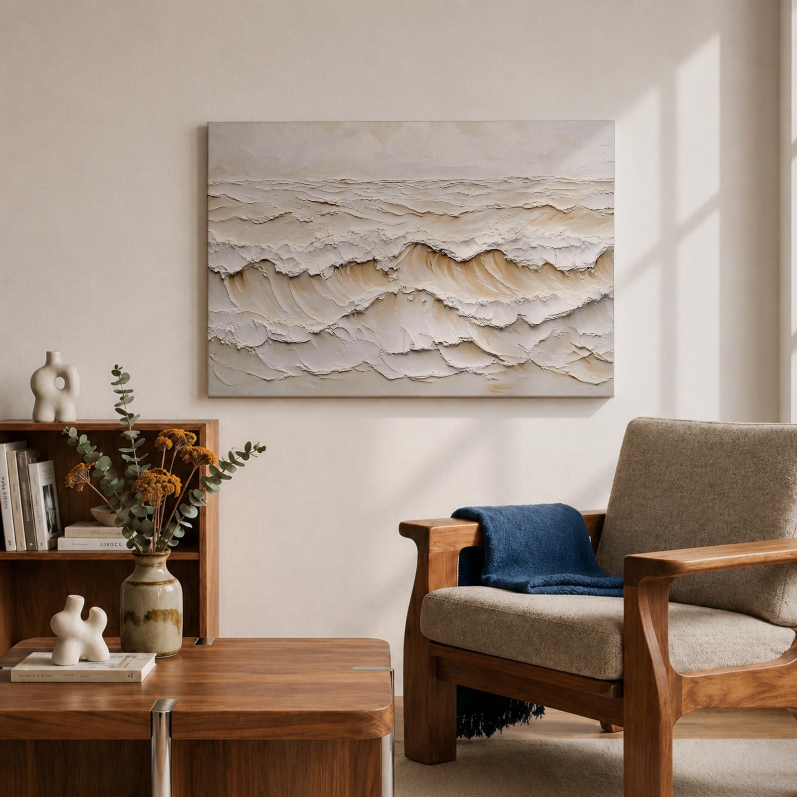 Ocean Waves Wall Art Ocean Surf Framed Canvas Coastal Seascape Impasto Beach House Decor