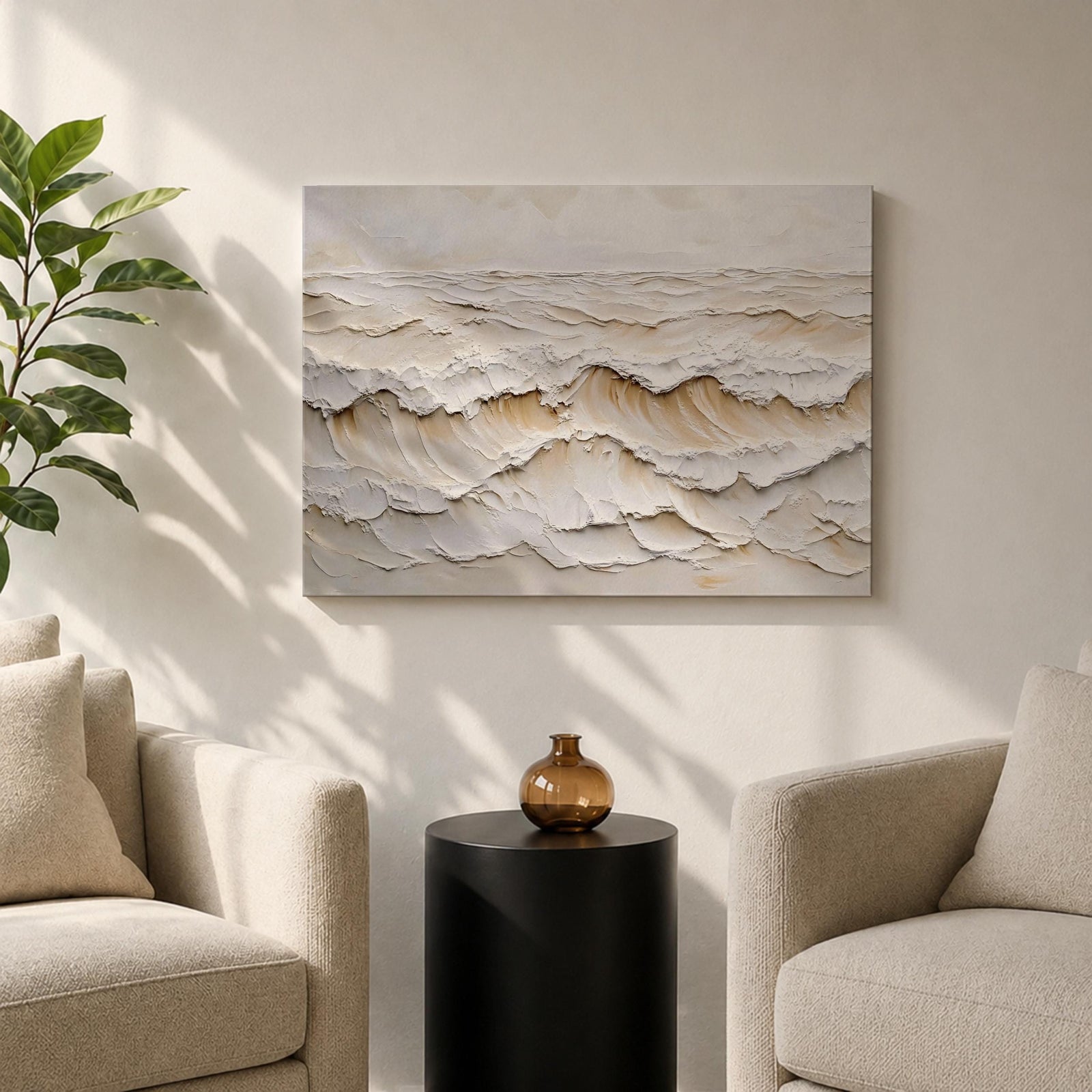 Ocean Waves Wall Art Ocean Surf Framed Canvas Coastal Seascape Impasto Beach House Decor