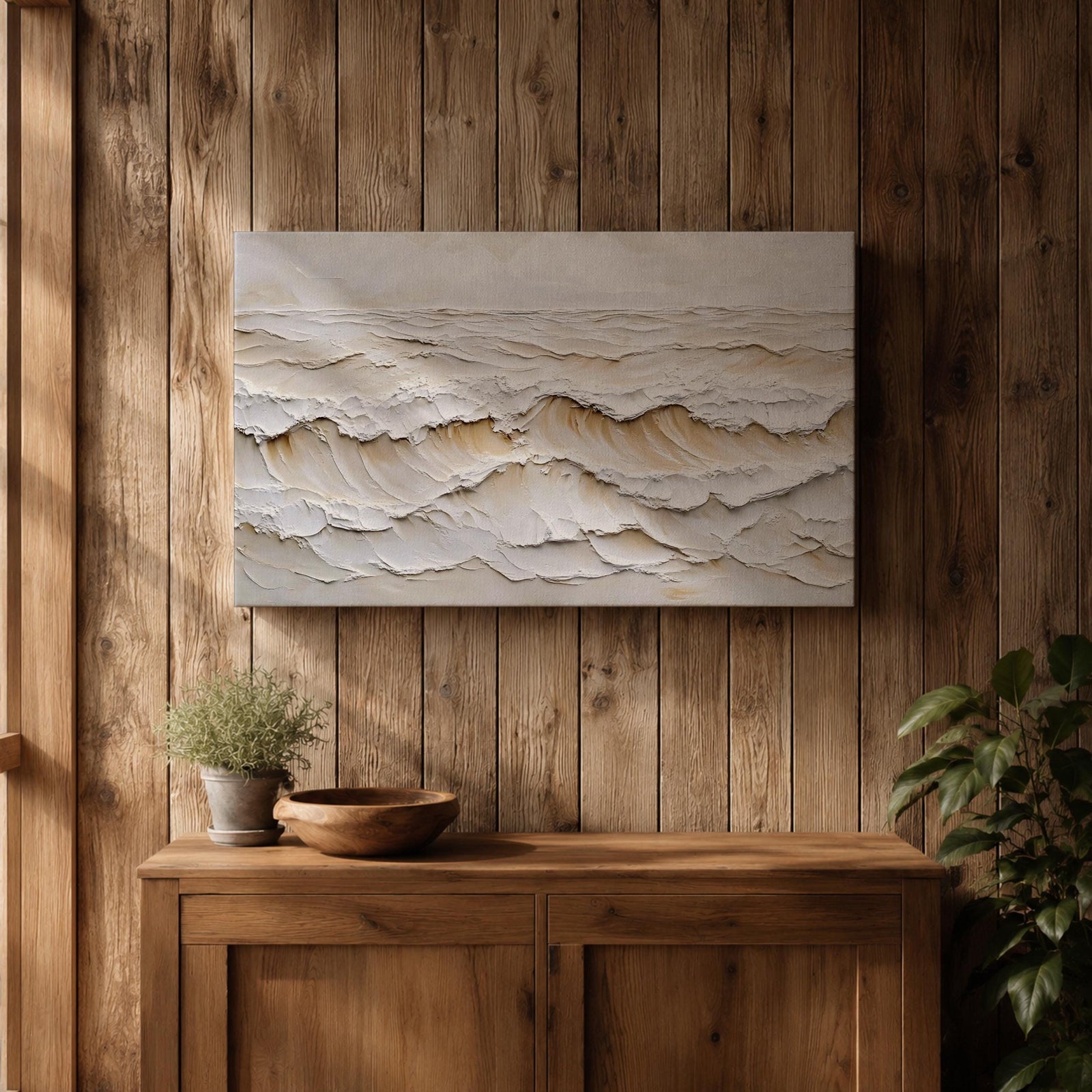 Ocean Waves Wall Art Ocean Surf Framed Canvas Coastal Seascape Impasto Beach House Decor