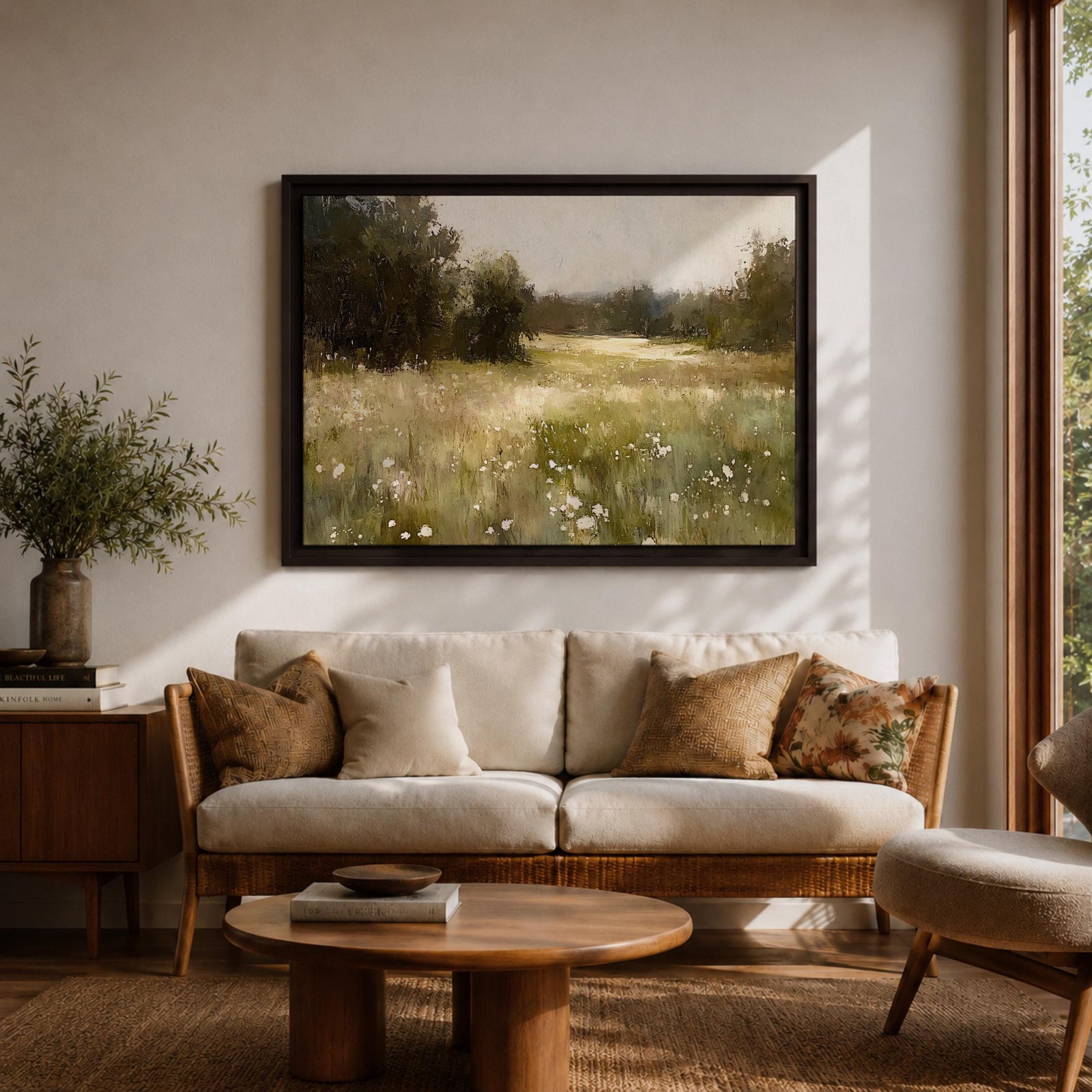 Wildflower Field Wall Art Countryside Meadow Framed Canvas Rustic Farmhouse Home Decor