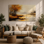 Autumn Landscape Wall Art Lakeside Framed Canvas Rustic Cabin Farmhouse Home Decor