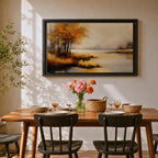 Autumn Landscape Wall Art Lakeside Framed Canvas Rustic Cabin Farmhouse Home Decor