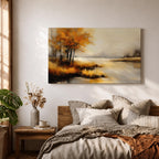 Autumn Landscape Wall Art Lakeside Framed Canvas Rustic Cabin Farmhouse Home Decor