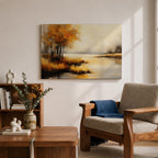Autumn Landscape Wall Art Lakeside Framed Canvas Rustic Cabin Farmhouse Home Decor