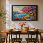 Coastal Blossom Wall Art Bougainvillea Framed Canvas Botanical Seaside Impasto Living Room Decor