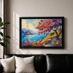 Coastal Blossom Wall Art Bougainvillea Framed Canvas Botanical Seaside Impasto Living Room Decor
