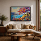 Coastal Blossom Wall Art Bougainvillea Framed Canvas Botanical Seaside Impasto Living Room Decor