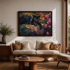 Black Panther Wall Art Melanistic Leopard Framed Canvas Jungle Wildlife Impasto Exotic Home Decor