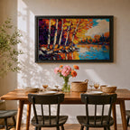 Birch Forest Wall Art Aspen Grove Framed Canvas Autumn River Landscape Impasto Home Decor