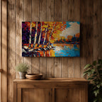 Birch Forest Wall Art Aspen Grove Framed Canvas Autumn River Landscape Impasto Home Decor
