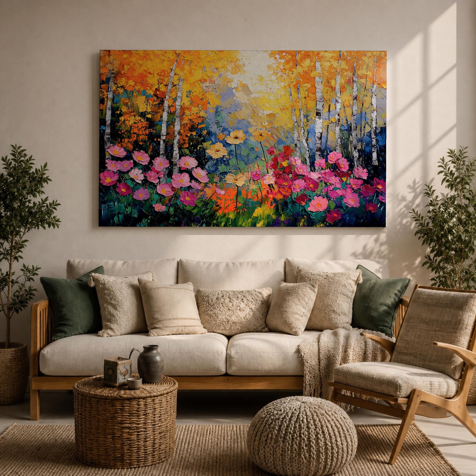 Birch Tree Wall Art Flowering Forest Framed Canvas Floral Landscape Rustic Home Decor