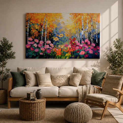Birch Tree Wall Art Flowering Forest Framed Canvas Floral Landscape Rustic Home Decor