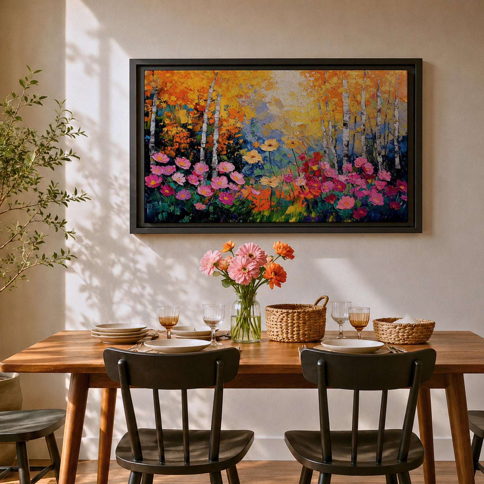 Birch Tree Wall Art Flowering Forest Framed Canvas Floral Landscape Rustic Home Decor