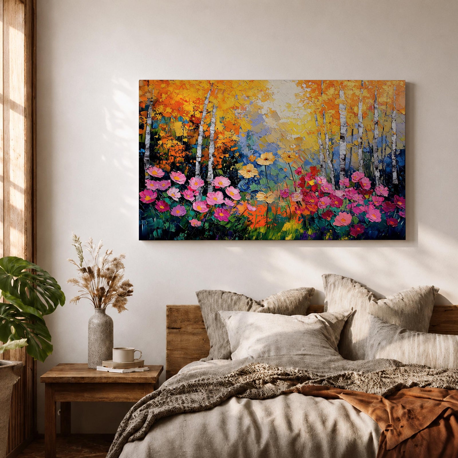 Birch Tree Wall Art Flowering Forest Framed Canvas Floral Landscape Rustic Home Decor