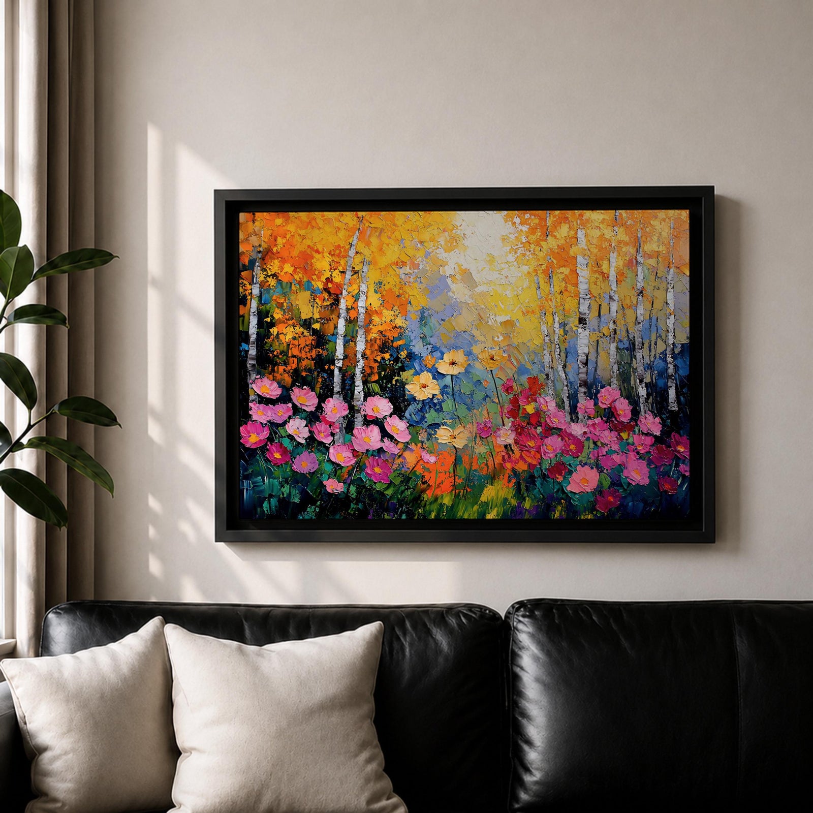 Birch Tree Wall Art Flowering Forest Framed Canvas Floral Landscape Rustic Home Decor