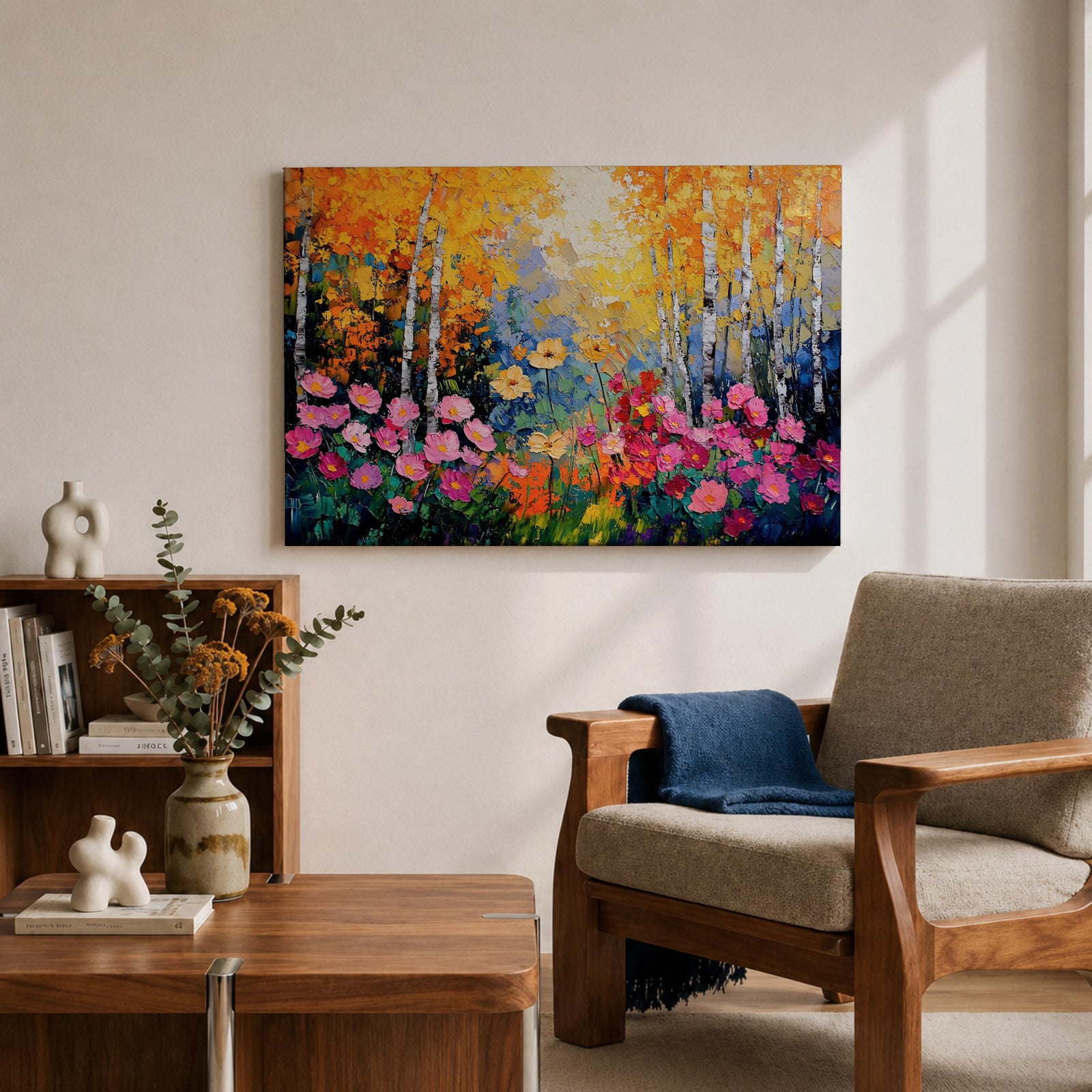 Birch Tree Wall Art Flowering Forest Framed Canvas Floral Landscape Rustic Home Decor