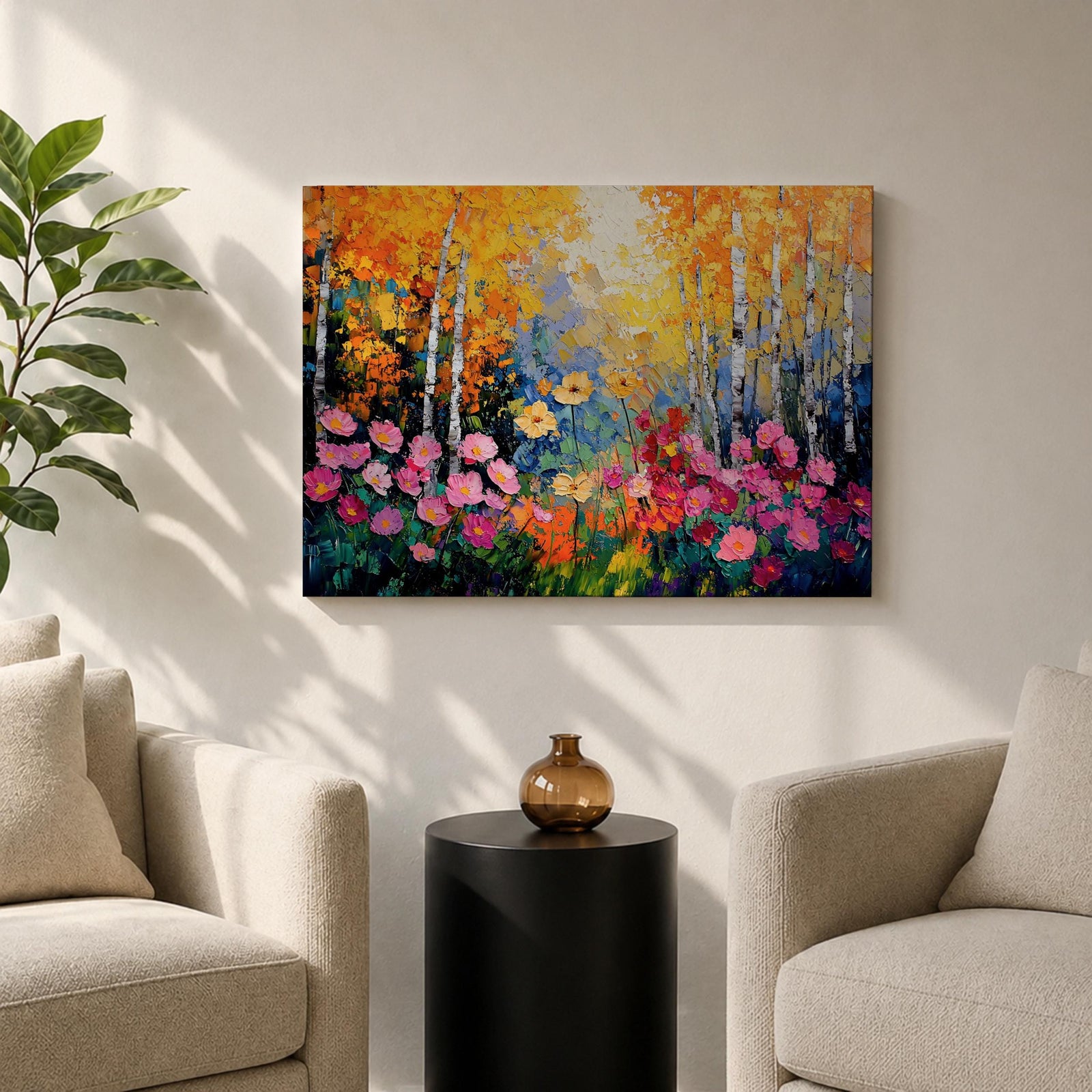 Birch Tree Wall Art Flowering Forest Framed Canvas Floral Landscape Rustic Home Decor
