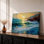 Ocean Sunrise Wall Art Seascape Framed Canvas Coastal Impasto Living Room Home Decor