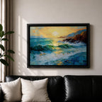 Ocean Sunrise Wall Art Seascape Framed Canvas Coastal Impasto Living Room Home Decor