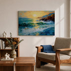 Ocean Sunrise Wall Art Seascape Framed Canvas Coastal Impasto Living Room Home Decor