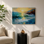 Ocean Sunrise Wall Art Seascape Framed Canvas Coastal Impasto Living Room Home Decor