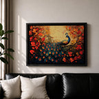 Peacock Wall Art Royal Feathers Framed Canvas Tropical Bird Impasto Boho Home Decor