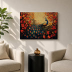 Peacock Wall Art Royal Feathers Framed Canvas Tropical Bird Impasto Boho Home Decor