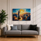 Galata Tower Wall Art Istanbul Skyline Framed Canvas Turkish Cityscape Impasto Architecture Decor