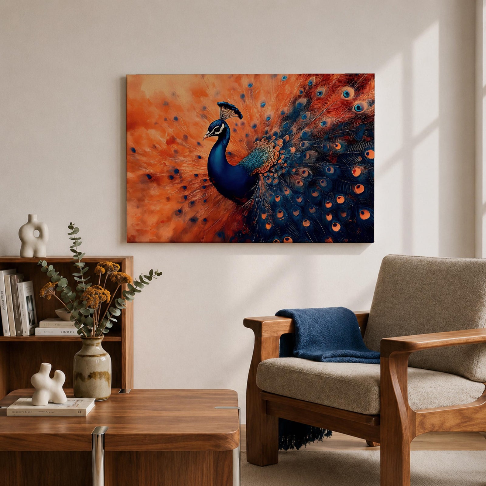 Peacock Wall Art Exotic Bird Framed Canvas Tropical Wildlife Impasto Boho Home Decor